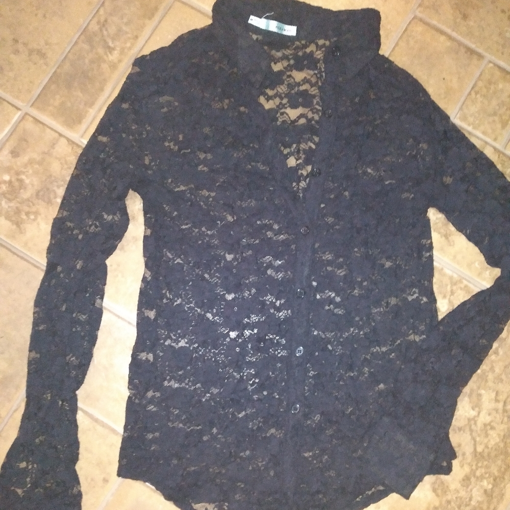 Black lace long sleeve button down